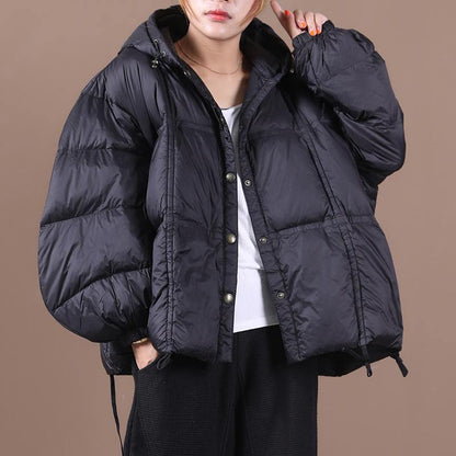 Clothing Winter Jacket Black Hooded Button Down Goose Down Coat