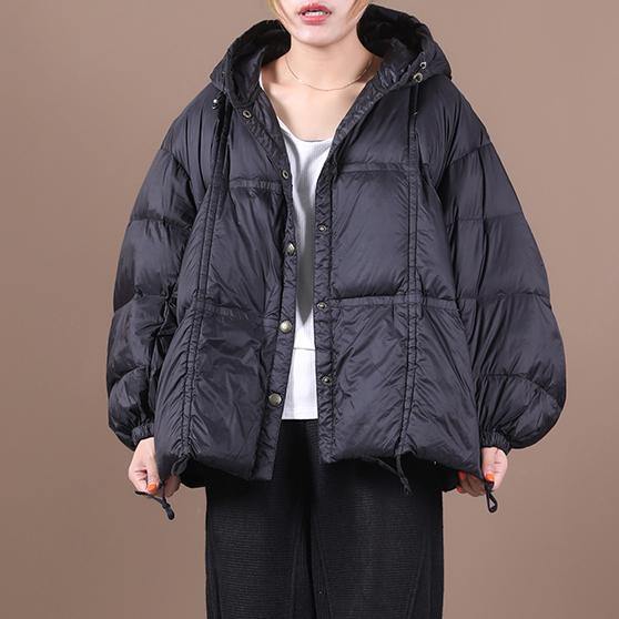 Clothing Winter Jacket Black Hooded Button Down Goose Down Coat