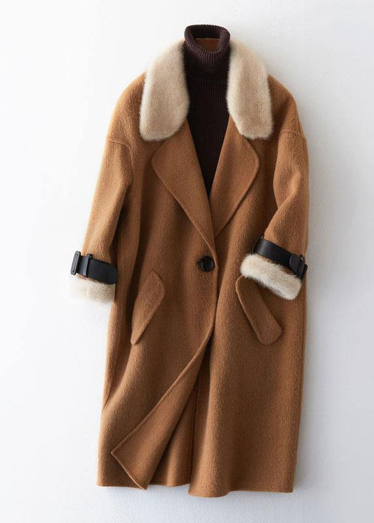 Clothing Winter Jackets Fur Collar Outwear Khaki Big Pockets Wool Jackets