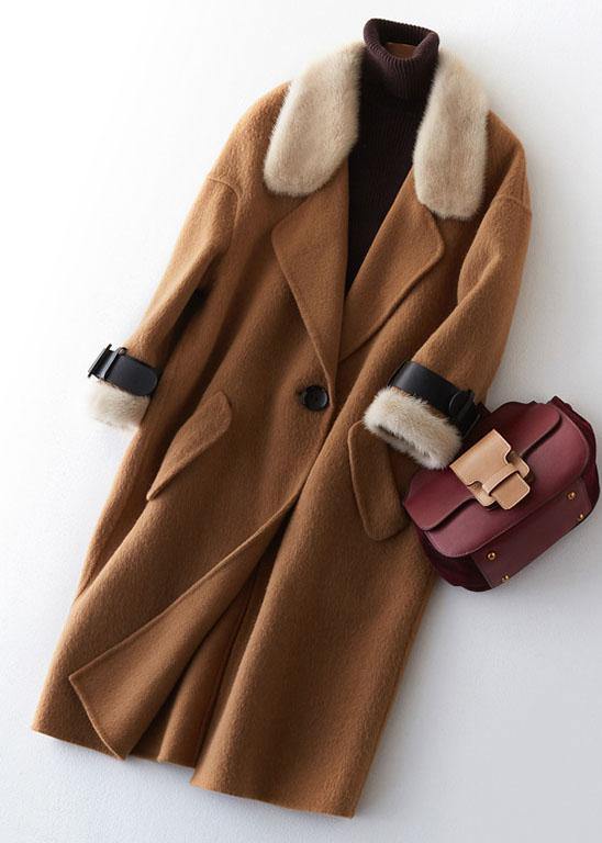 Clothing Winter Jackets Fur Collar Outwear Khaki Big Pockets Wool Jackets