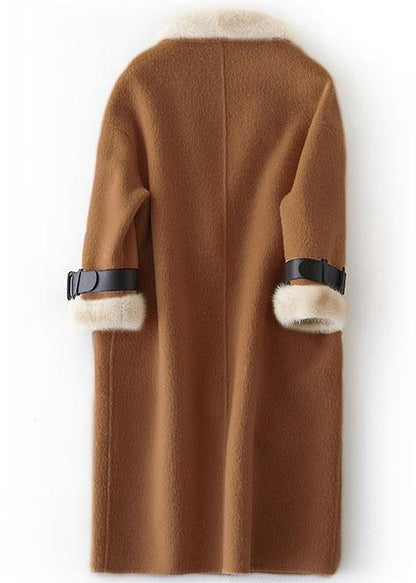 Clothing Winter Jackets Fur Collar Outwear Khaki Big Pockets Wool Jackets