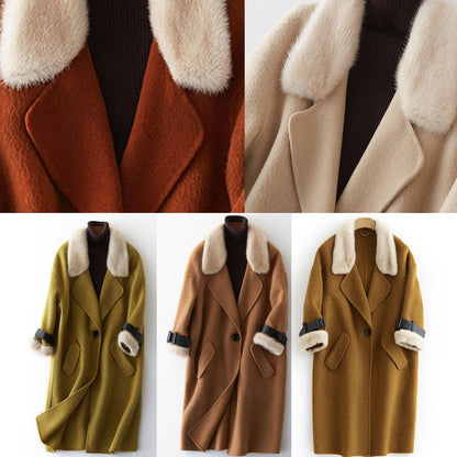 Clothing Winter Jackets Fur Collar Outwear Khaki Big Pockets Wool Jackets
