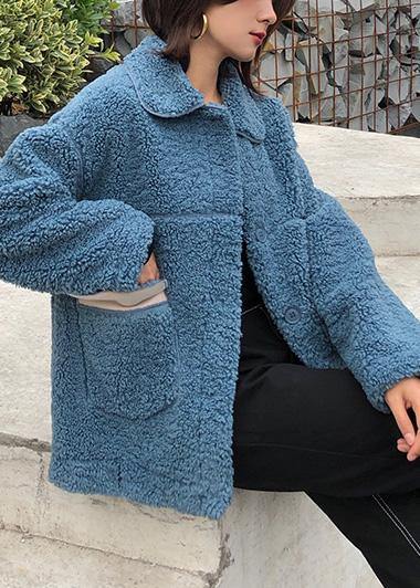Coats Winter Woolen Outwear Blue Lapel Collar Wool Coat for Woman