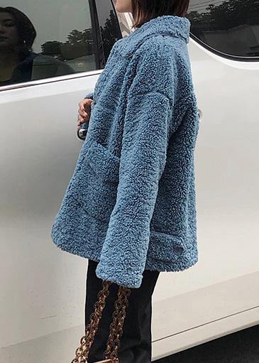 Coats Winter Woolen Outwear Blue Lapel Collar Wool Coat for Woman