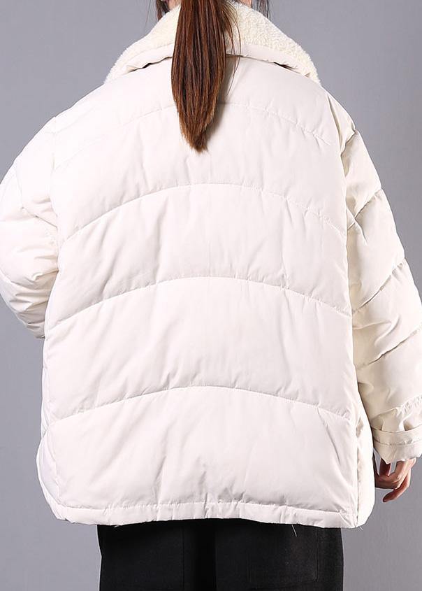 Lapel Winter Outwear Beige Pockets Zippered Parka