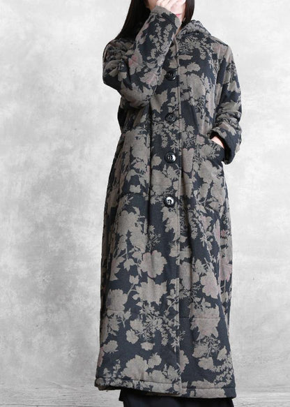 Snow Coats Black Print Hooded Button Down Parka