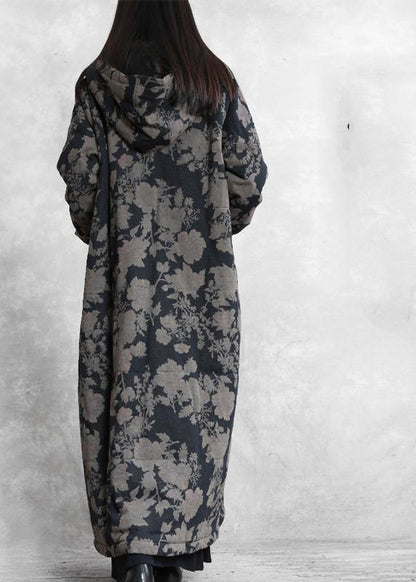 Snow Coats Black Print Hooded Button Down Parka