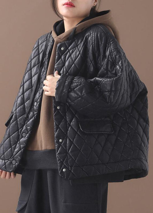 Warm Winter Over Short Coat Black O Neck Outwear
