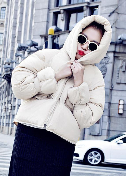 Parka Overcoat Beige Hooded Thick Duck Down Coat