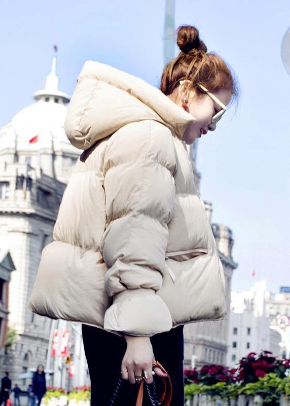 Parka Overcoat Beige Hooded Thick Duck Down Coat