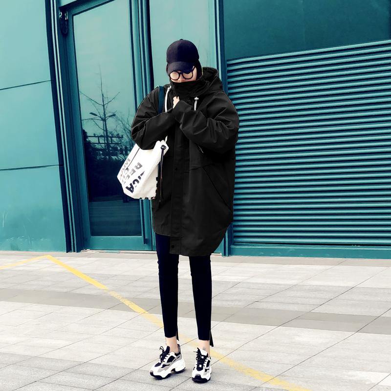 Parka Overcoat Black Hooded Pockets Down Coat Winter
