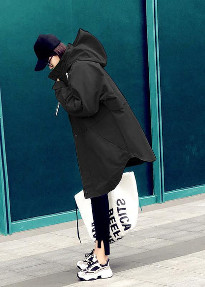 Parka Overcoat Black Hooded Pockets Down Coat Winter