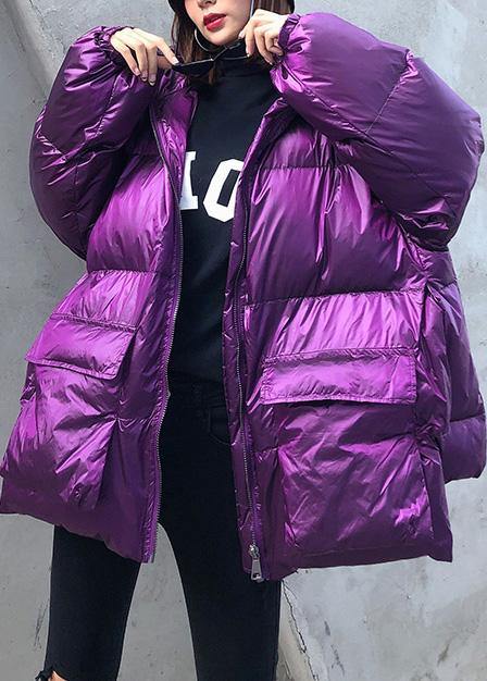 Purple Down Jacket Woman Clothing Winter Jacket Hooded Zippered Coats