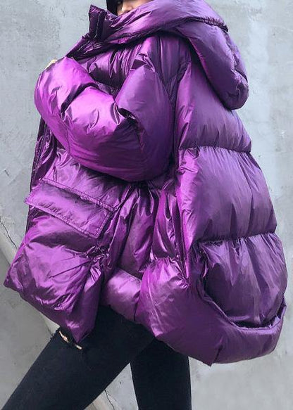 Purple Down Jacket Woman Clothing Winter Jacket Hooded Zippered Coats