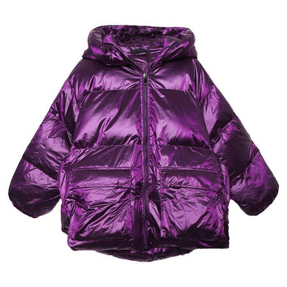 Purple Down Jacket Woman Clothing Winter Jacket Hooded Zippered Coats