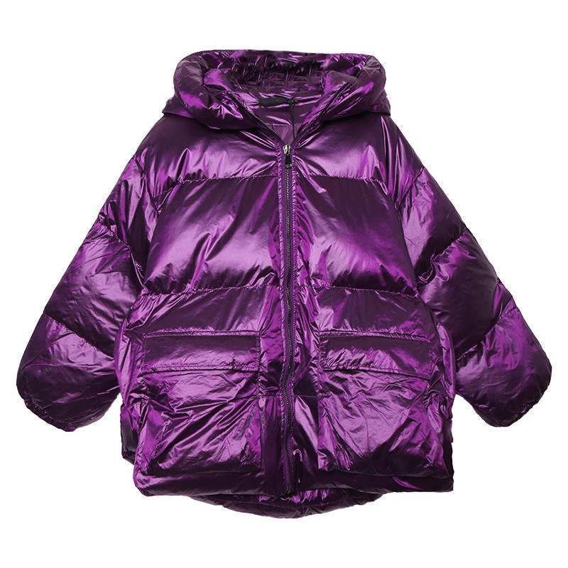 Purple Down Jacket Woman Clothing Winter Jacket Hooded Zippered Coats