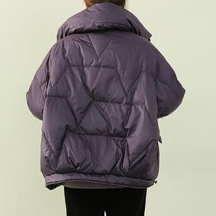 Purple Warm Winter Coat Snow Stand Collar Zippered Fine Outwear