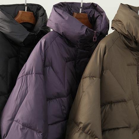 Purple Warm Winter Coat Snow Stand Collar Zippered Fine Outwear