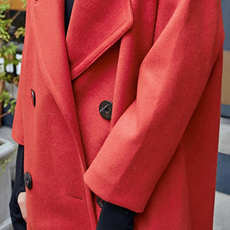Red Wool Coat Notched Maxi Coat Double Breasted Wool Jackets