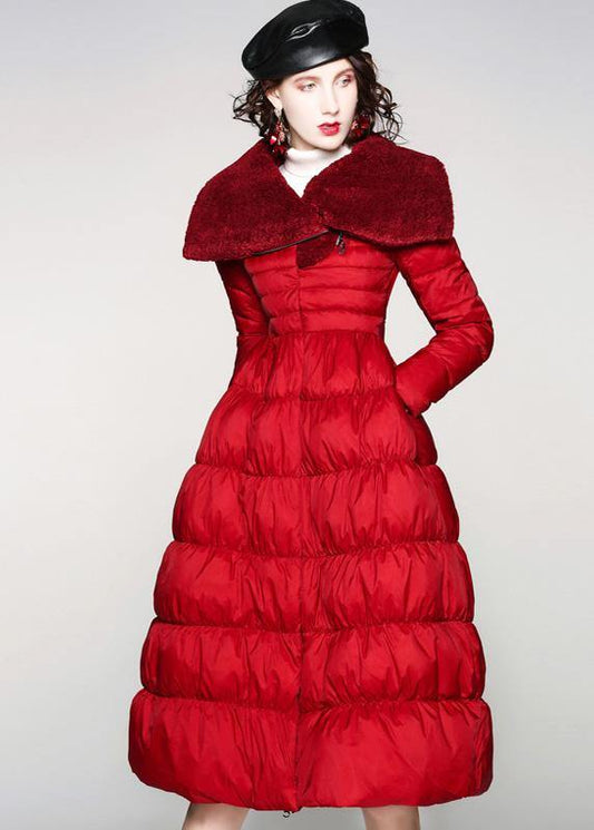 Red Duck Down Coat Oversize Snow Jackets Big Hem Jackets