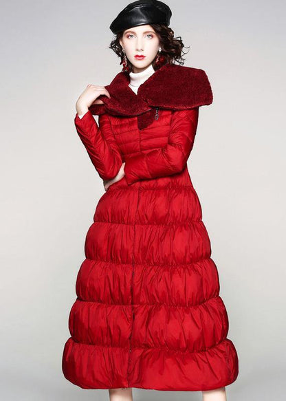 Red Duck Down Coat Oversize Snow Jackets Big Hem Jackets