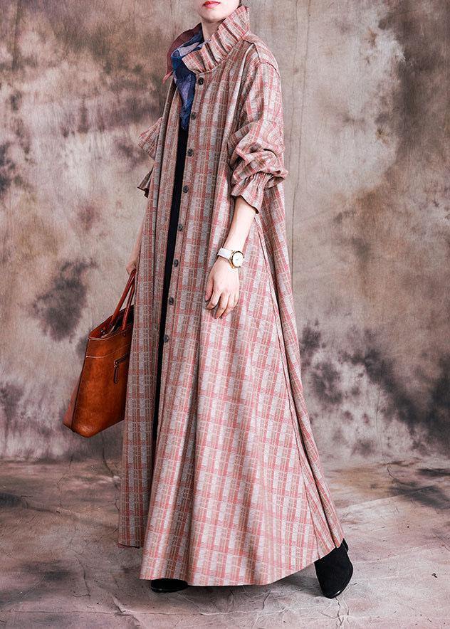 Red Plaid Woolen Coats Trench Coat Fall Cinched Coat