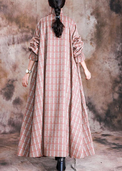 Red Plaid Woolen Coats Trench Coat Fall Cinched Coat