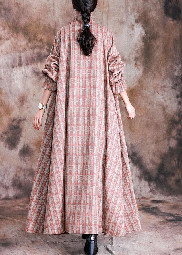 Red Plaid Woolen Coats Trench Coat Fall Cinched Coat