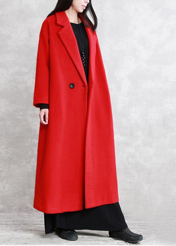 Red Wool Coat Loose Fitting Notched Pockets Winter Coat