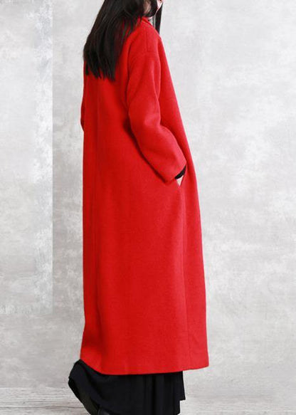 Red Wool Coat Loose Fitting Notched Pockets Winter Coat