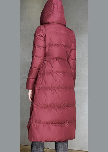 Down Jacket Hooded Coats Burgundy Dark Buckle Down Jacket Woman