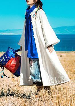 White Winter Coats Loose Fitting Warm Winter Coat Embroidery Faux Fur Collar Outwear