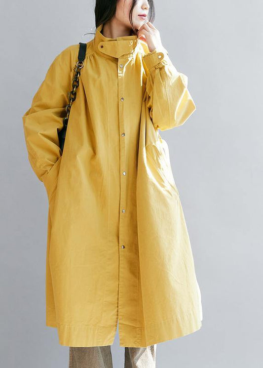 Yellow Coats Loose Fitting Winter Jacket Stand Collar Tie Waist Winter Outwear
