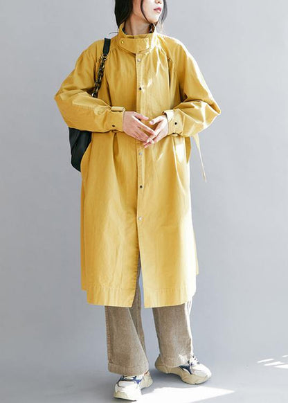 Yellow Coats Loose Fitting Winter Jacket Stand Collar Tie Waist Winter Outwear