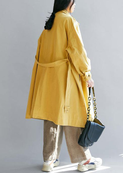 Yellow Coats Loose Fitting Winter Jacket Stand Collar Tie Waist Winter Outwear
