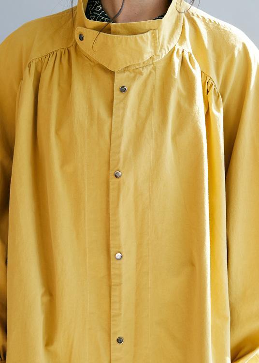 Yellow Coats Loose Fitting Winter Jacket Stand Collar Tie Waist Winter Outwear