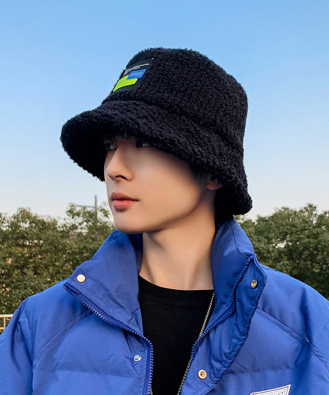 New Black Versatile Fleece Wool Lined Bucket Hat