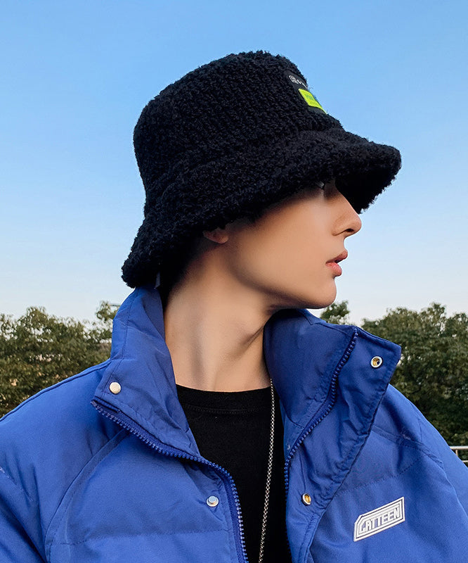 New Black Versatile Fleece Wool Lined Bucket Hat
