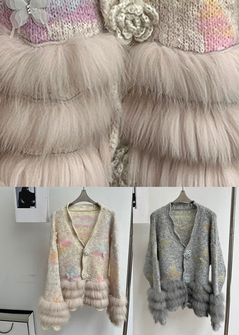 Milk Tea Color Patchwork Cozy Cotton Knit Cardigans Long Sleeve