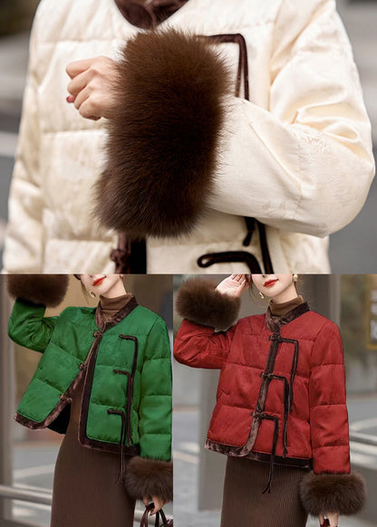 Milk White Patchwork Duck Down Jacket in Winter Tasseled Winter