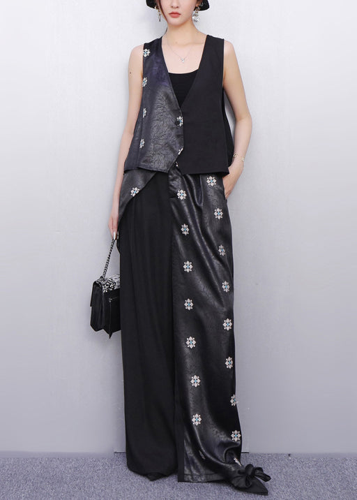 Minimalist Noir Asymmetry Vest and Wide-leg Pants Bloom