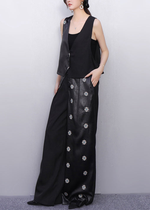 Minimalist Noir Asymmetry Vest and Wide-leg Pants Bloom