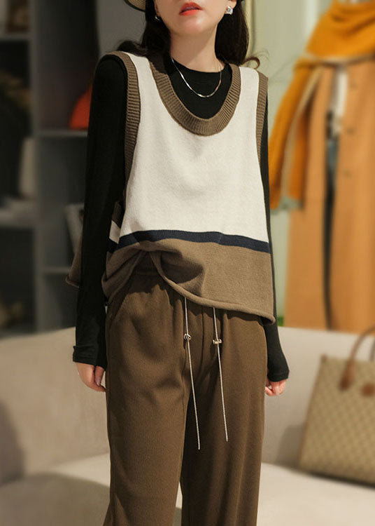 Modern Apricot O-neck Colorblock Knit Vests Winter