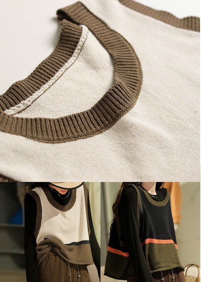 Modern Apricot O-neck Colorblock Knit Vests Winter
