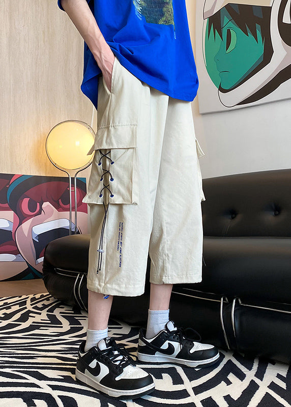 Modern Apricot Patchwork Drawstring High Waist Crop Pants Summer