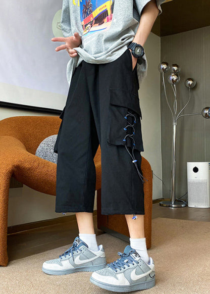 Modern Apricot Patchwork Drawstring High Waist Crop Pants Summer