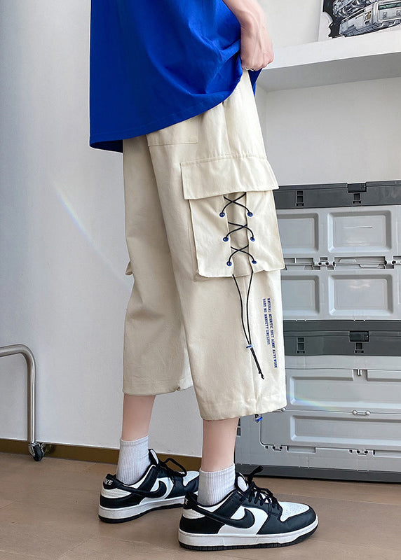 Modern Apricot Patchwork Drawstring High Waist Crop Pants Summer