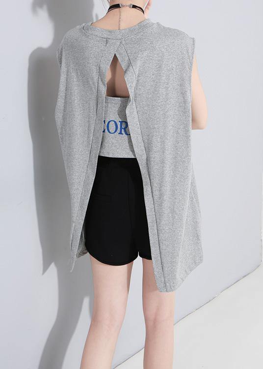 Modern Backless Cotton Clothes for Tutorials Gray Tops Summer
