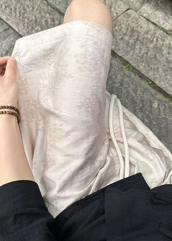 Modern Beige Pockets Elastic Waist Linen Thin Shorts Summer