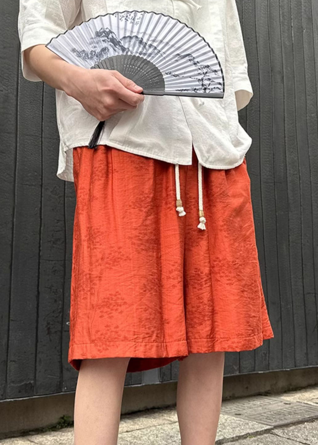 Modern Beige Pockets Elastic Waist Linen Thin Shorts Summer